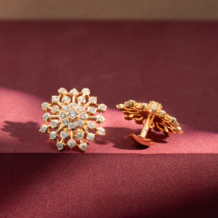 Gold-Plated Floral CZ Stud Earrings