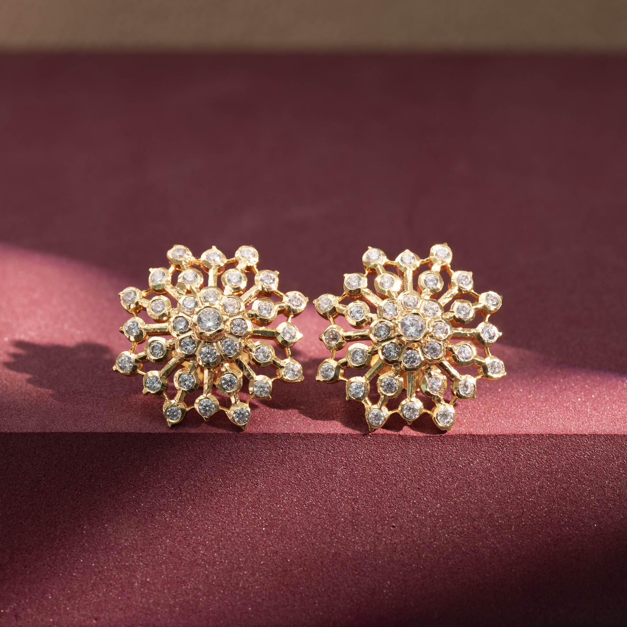 Gold-Plated Floral CZ Stud Earrings