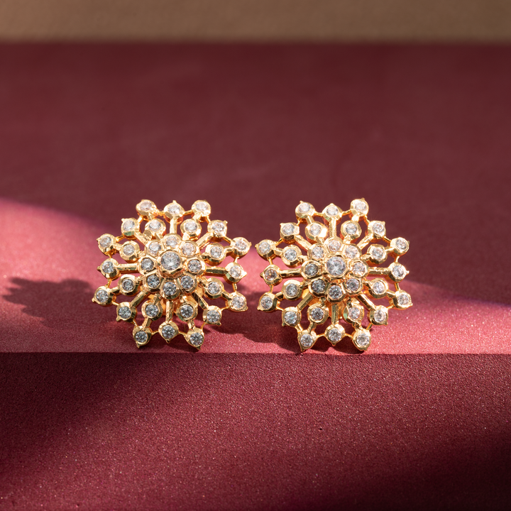 Gold-Plated Floral CZ Stud Earrings