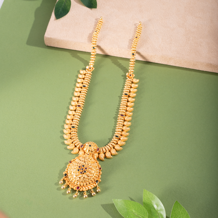 Gold-Plated Antique Long Layered Leaf  Malai