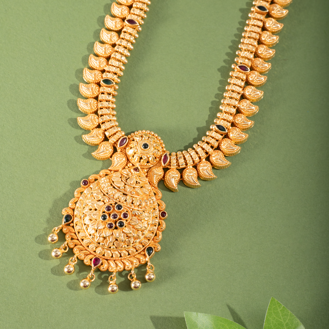Gold-Plated Antique Long Layered Leaf  Malai