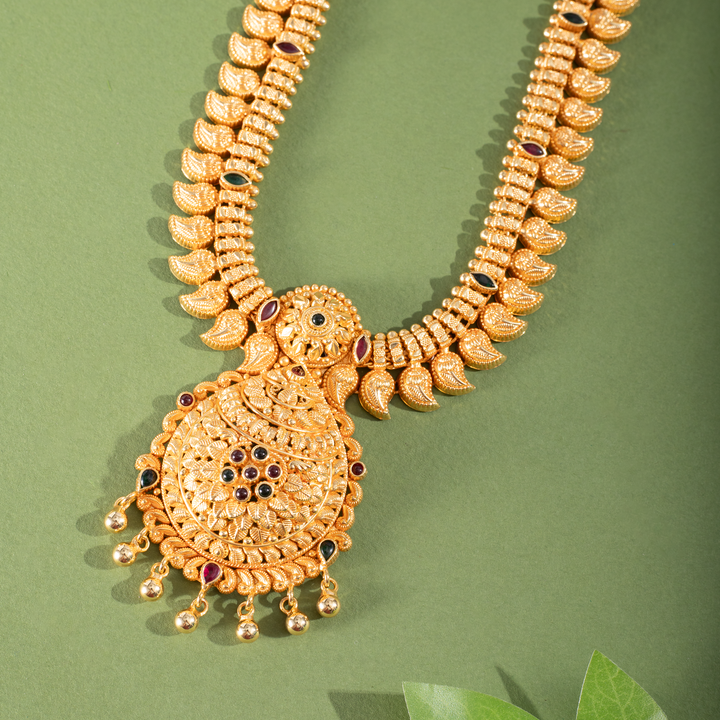 Gold-Plated Antique Long Layered Leaf  Malai