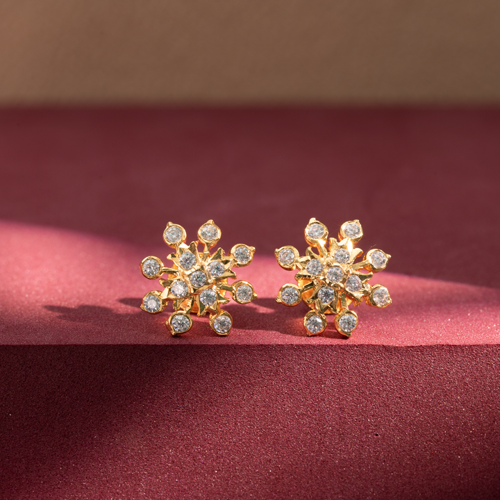 Gold-Plated Floral CZ Stud Earrings