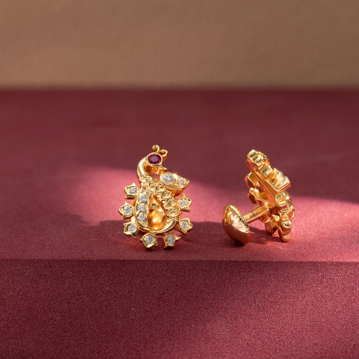 Gold-Plated Peacock Design Earrings