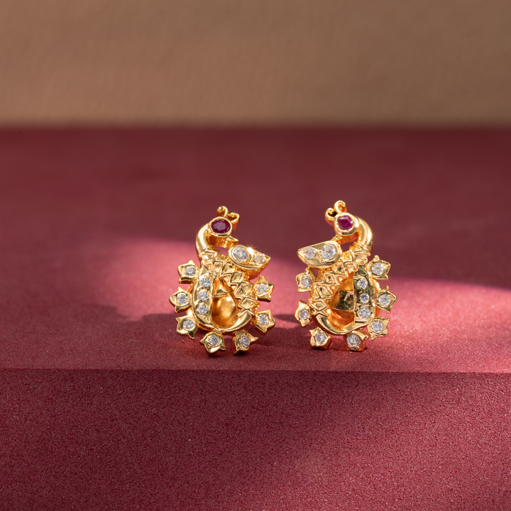 Gold-Plated Peacock Design Earrings