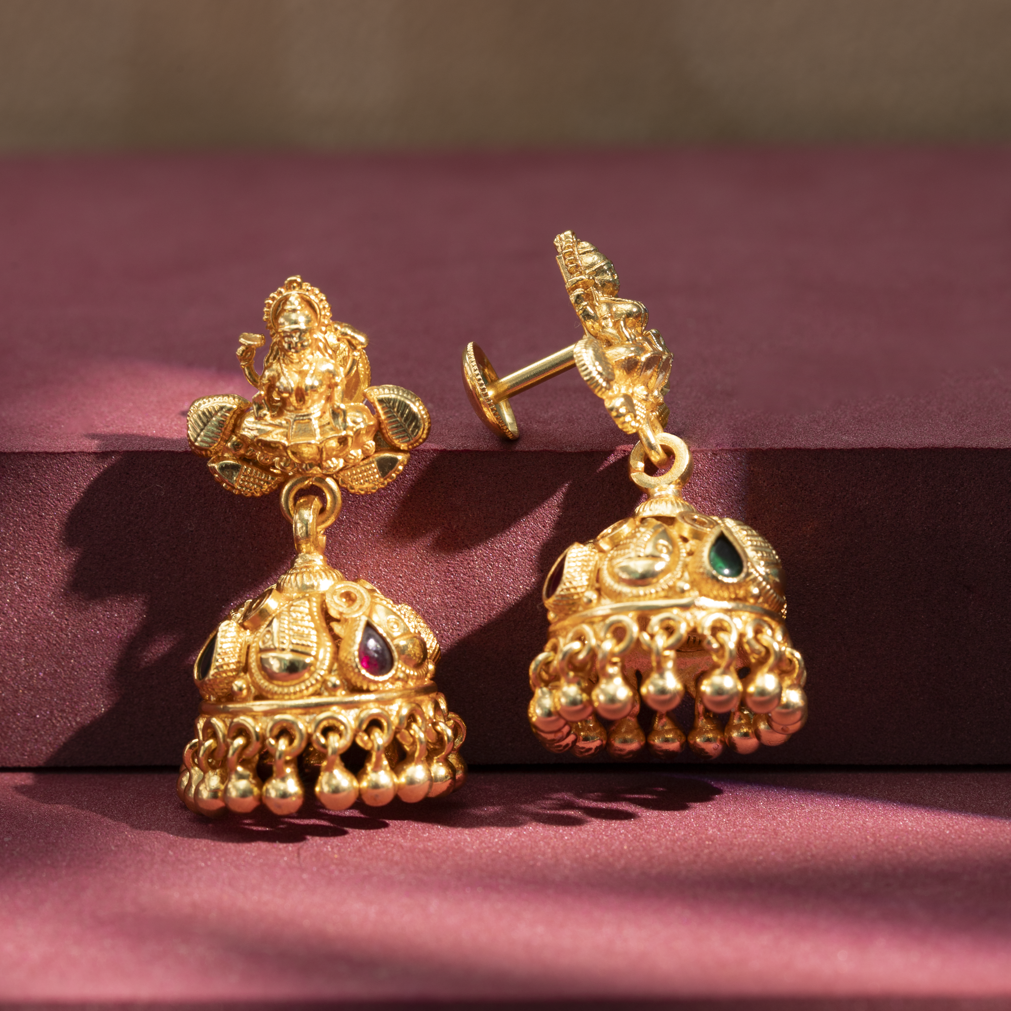Gold-Plated Lakshmi Jhumka Earrings