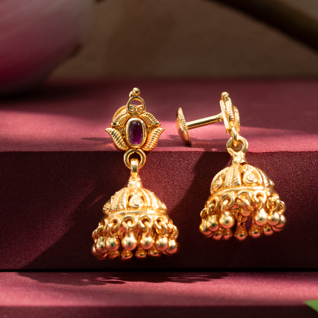 Gold-Plated Ruby Stone Jhumka Earrings