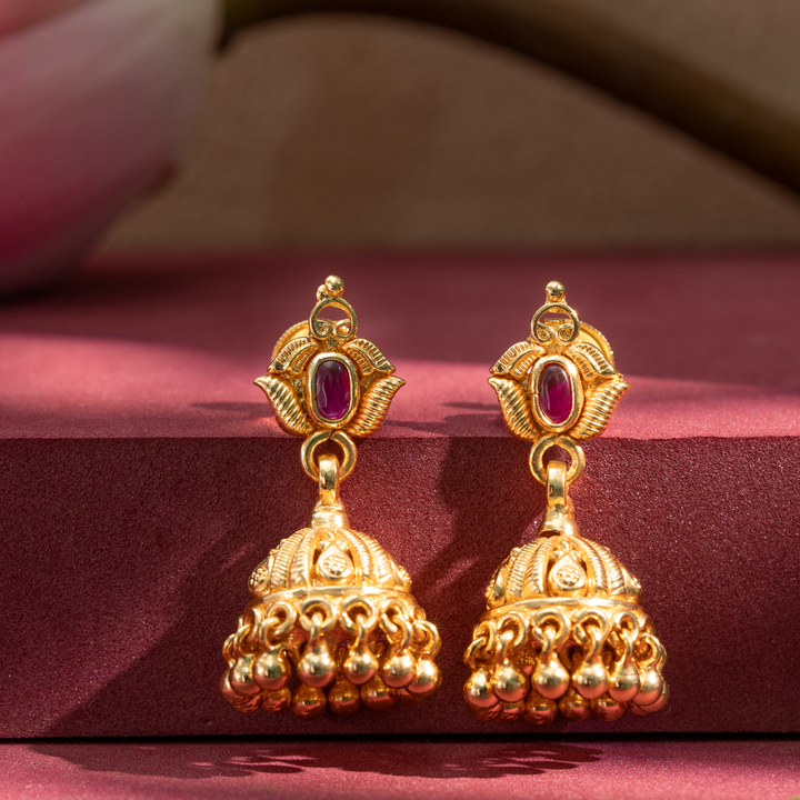 Gold-Plated Ruby Stone Jhumka Earrings