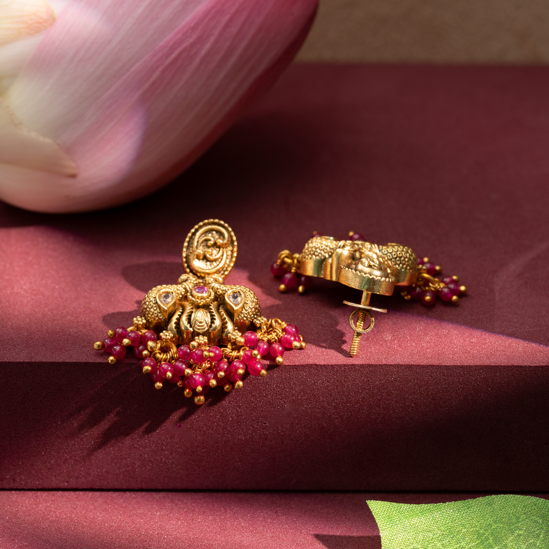 Gold-Plated Goddess Lakshmi Temple Stud Earrings