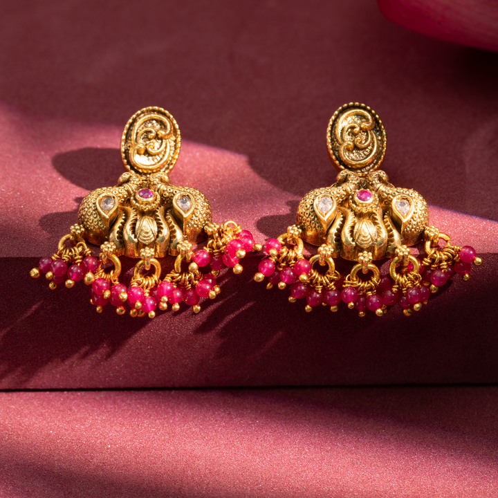 Gold-Plated Goddess Lakshmi Temple Stud Earrings