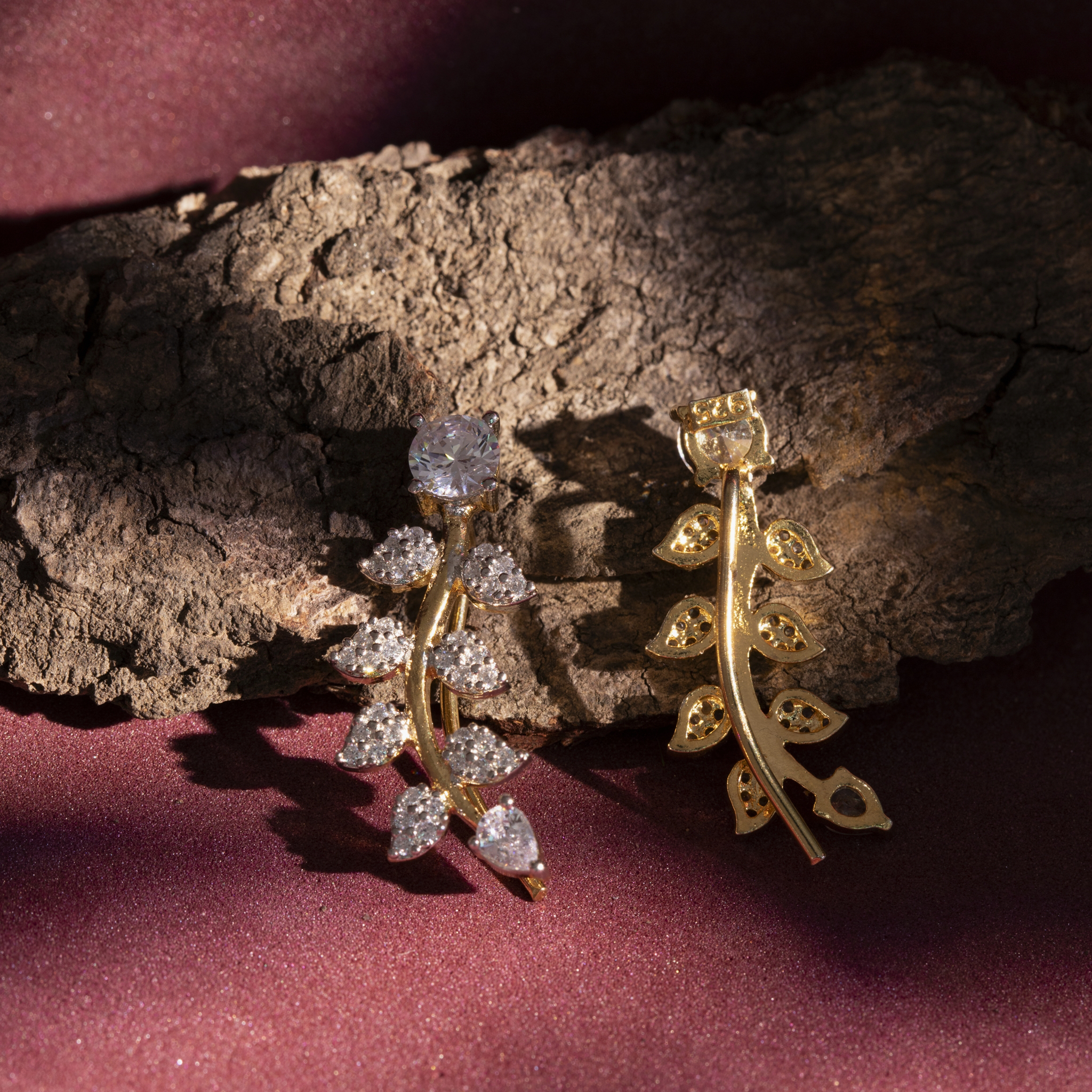 Gold Plated CZ Leaf Vine Ear Cuff