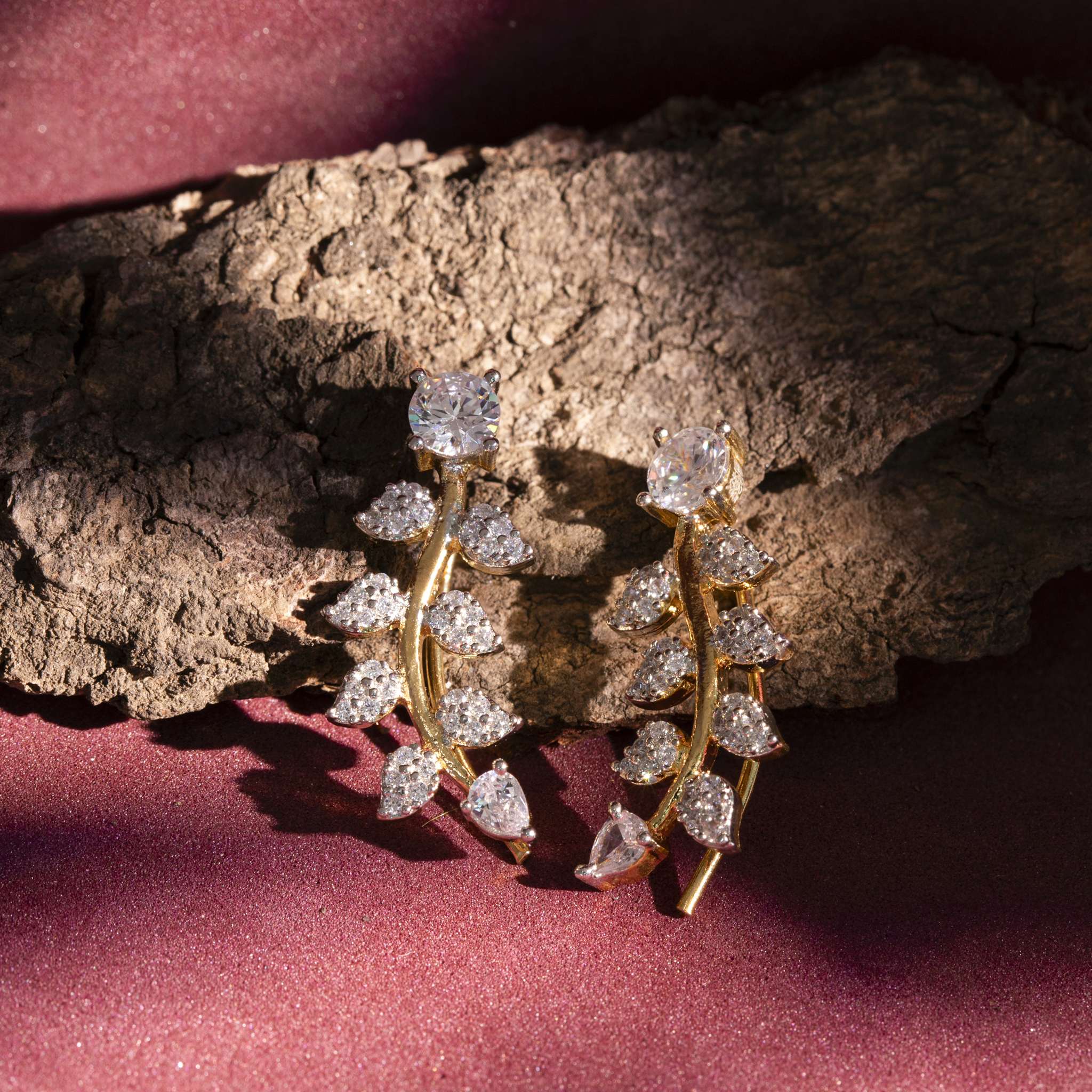 Gold Plated CZ Leaf Vine Ear Cuff