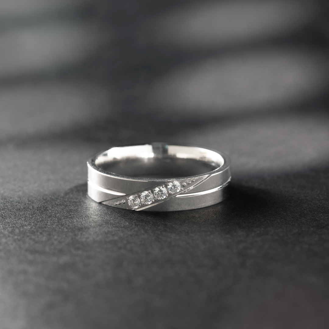 Crossover Sterling Silver Ring with Stones