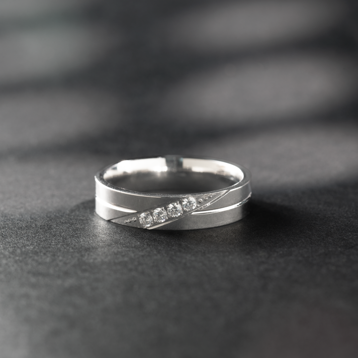 Crossover Sterling Silver Ring with Stones