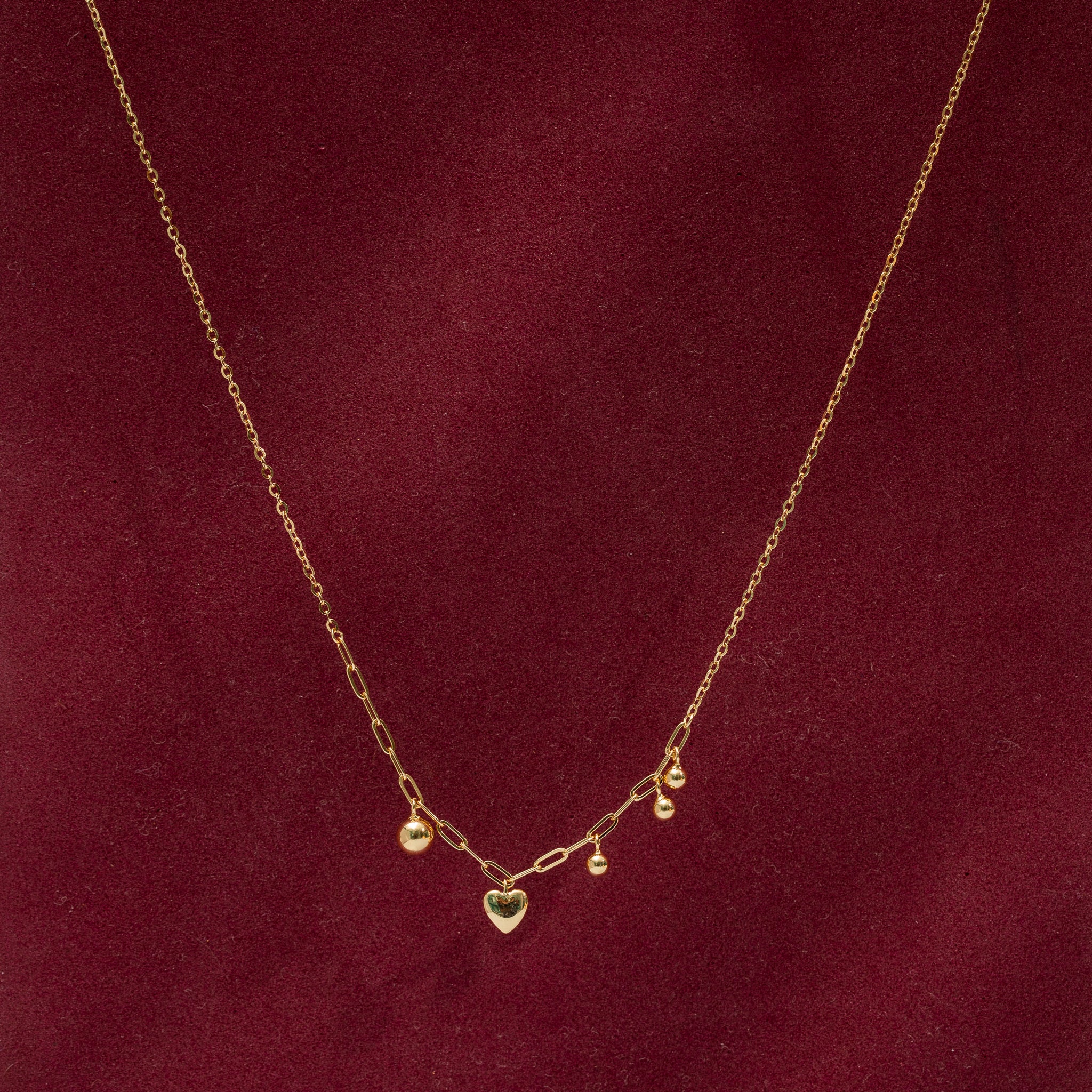 Gold-Plated Heart Charm Chain with Beaded Accents