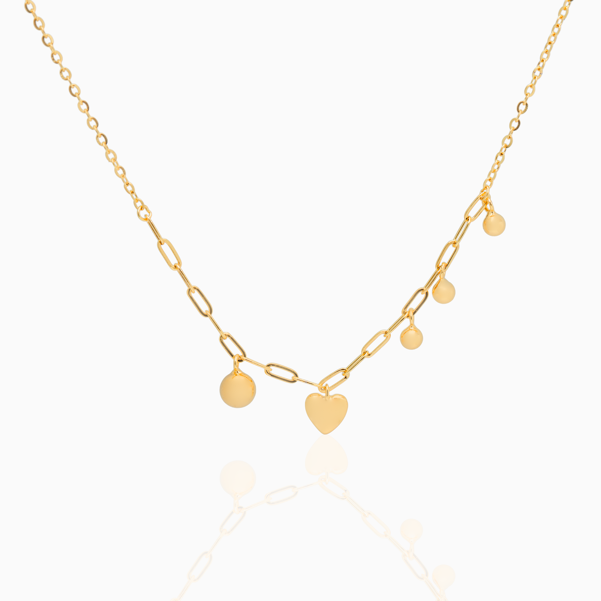 Gold-Plated Heart Charm Chain with Beaded Accents