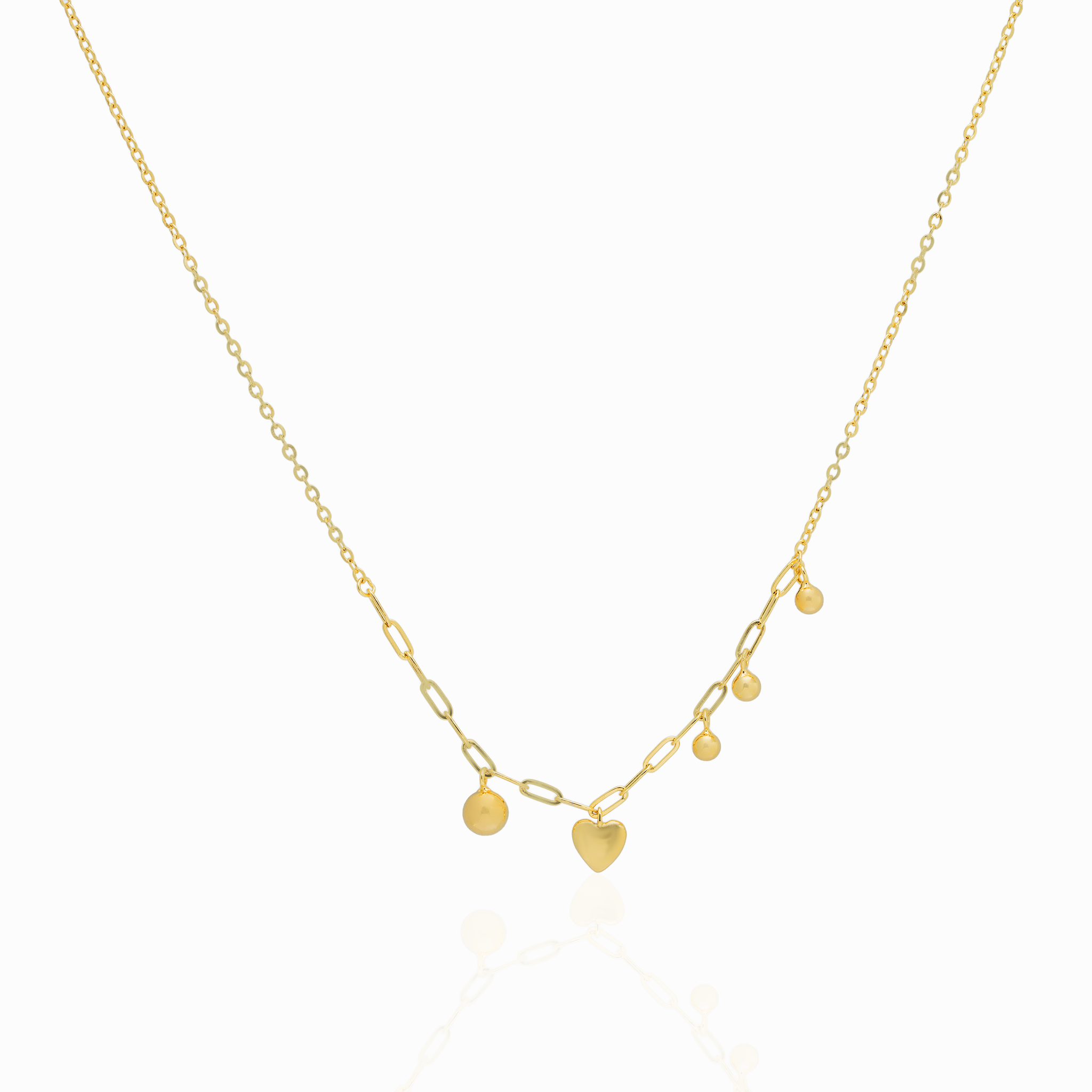 Gold-Plated Heart Charm Chain with Beaded Accents