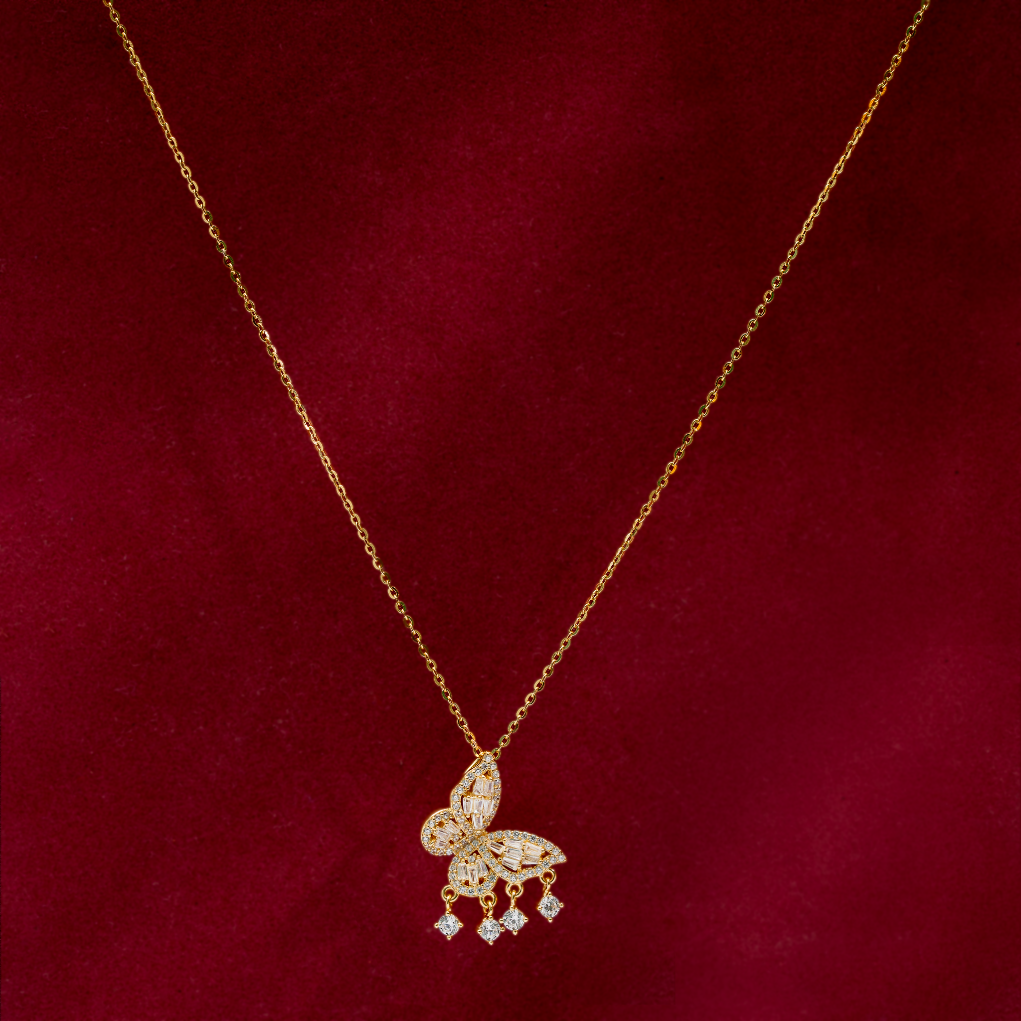 Gold-Plated Butterfly Drop Pendant Chain