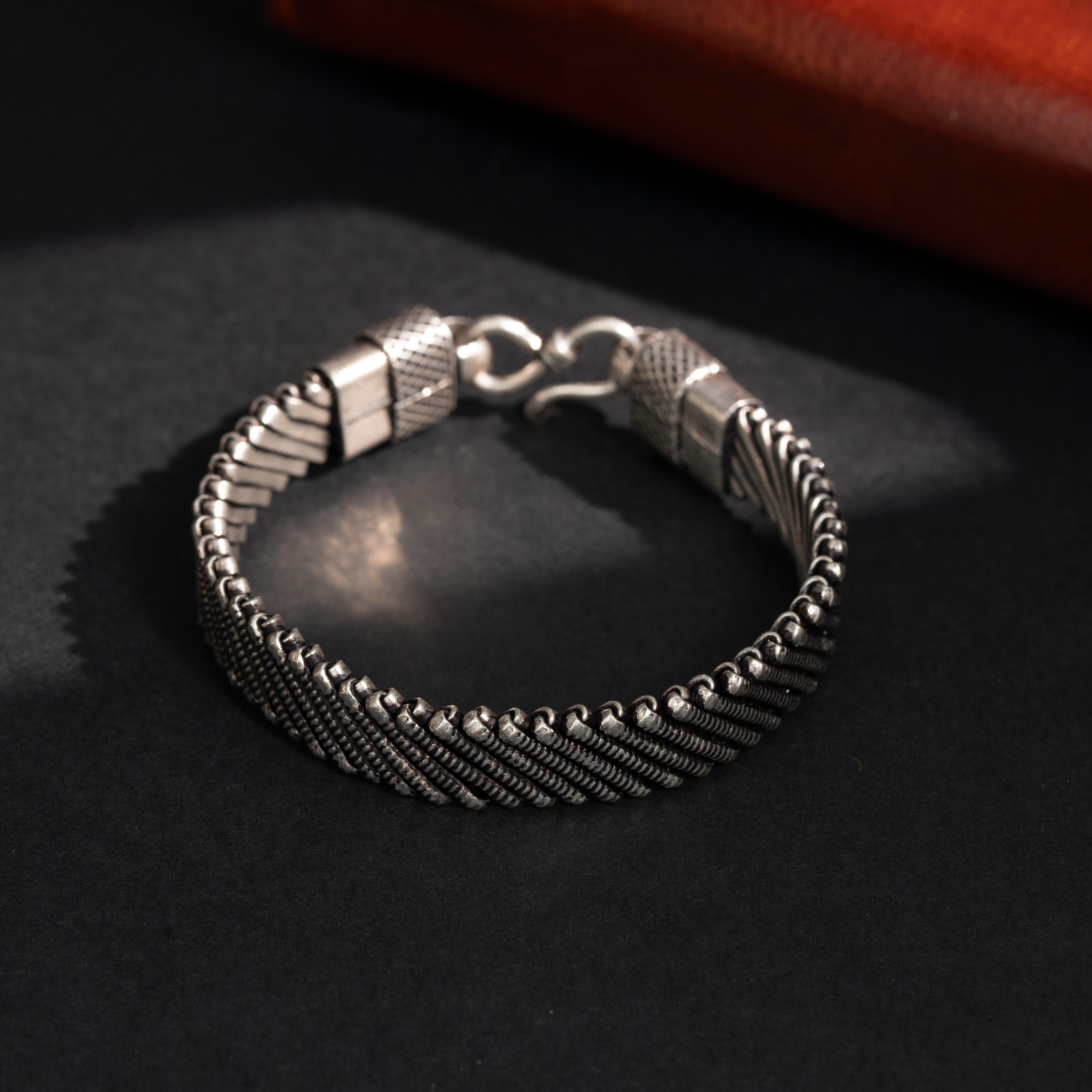 Textured Oxidized Sterling Silver Gents Bracelet