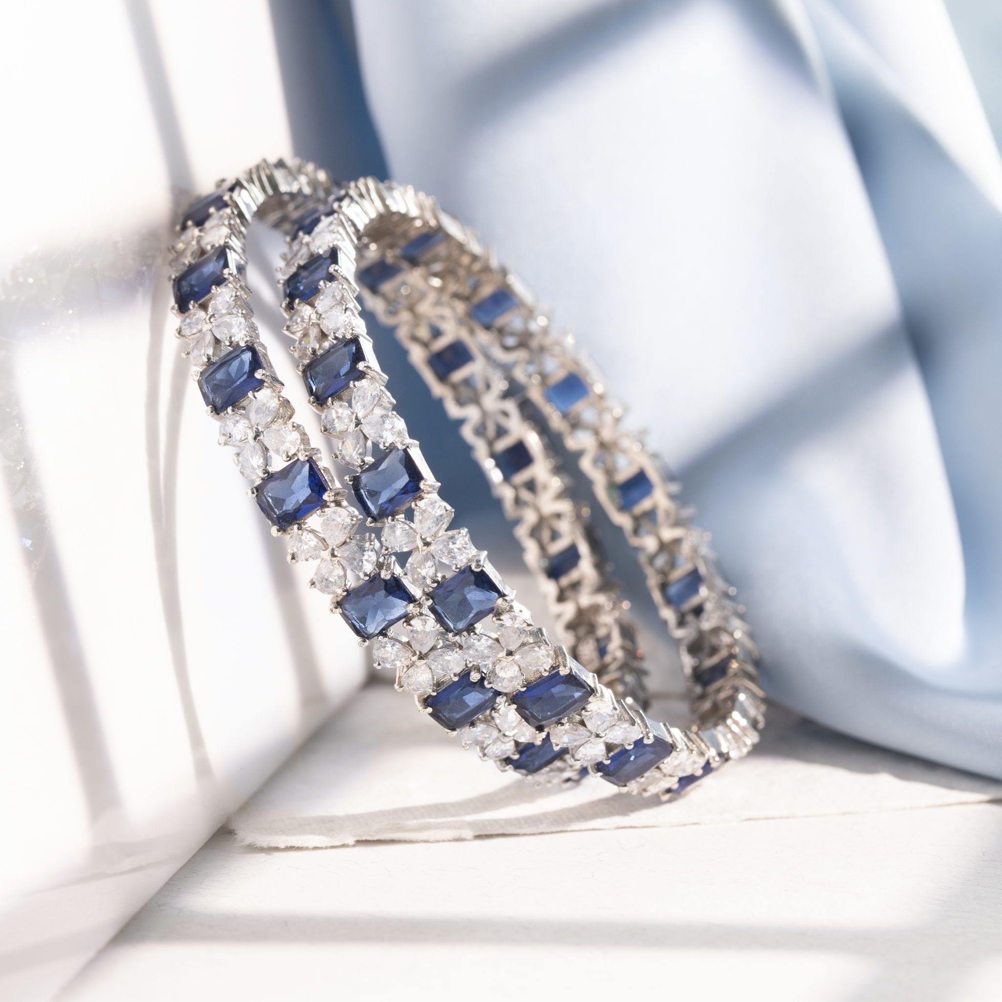 Sapphire blue stone silver bangles
