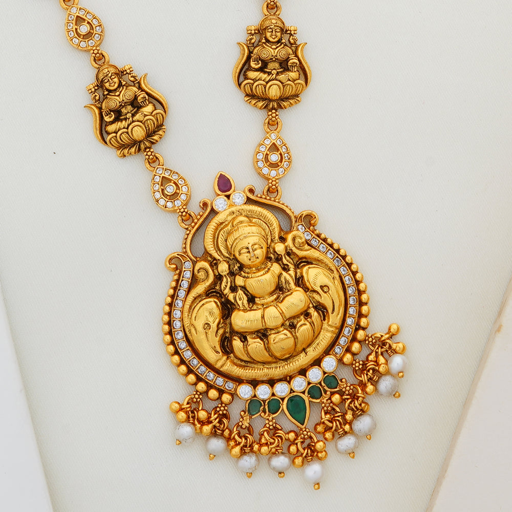 Sculpted Goddess Lakshmi Temple Necklace in Gold Polish