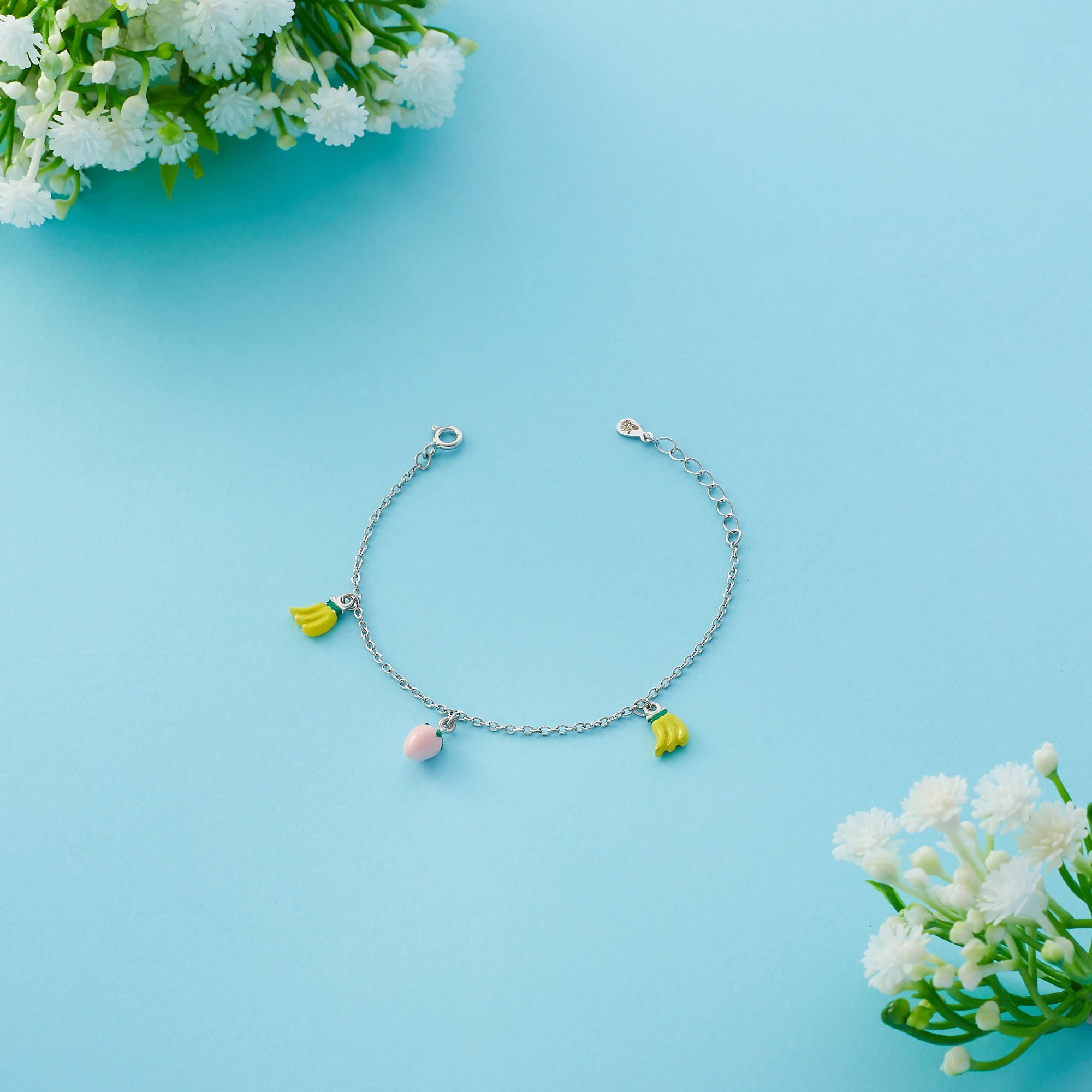 Silver Banana & Strawberry Charm Bracelet Ishna