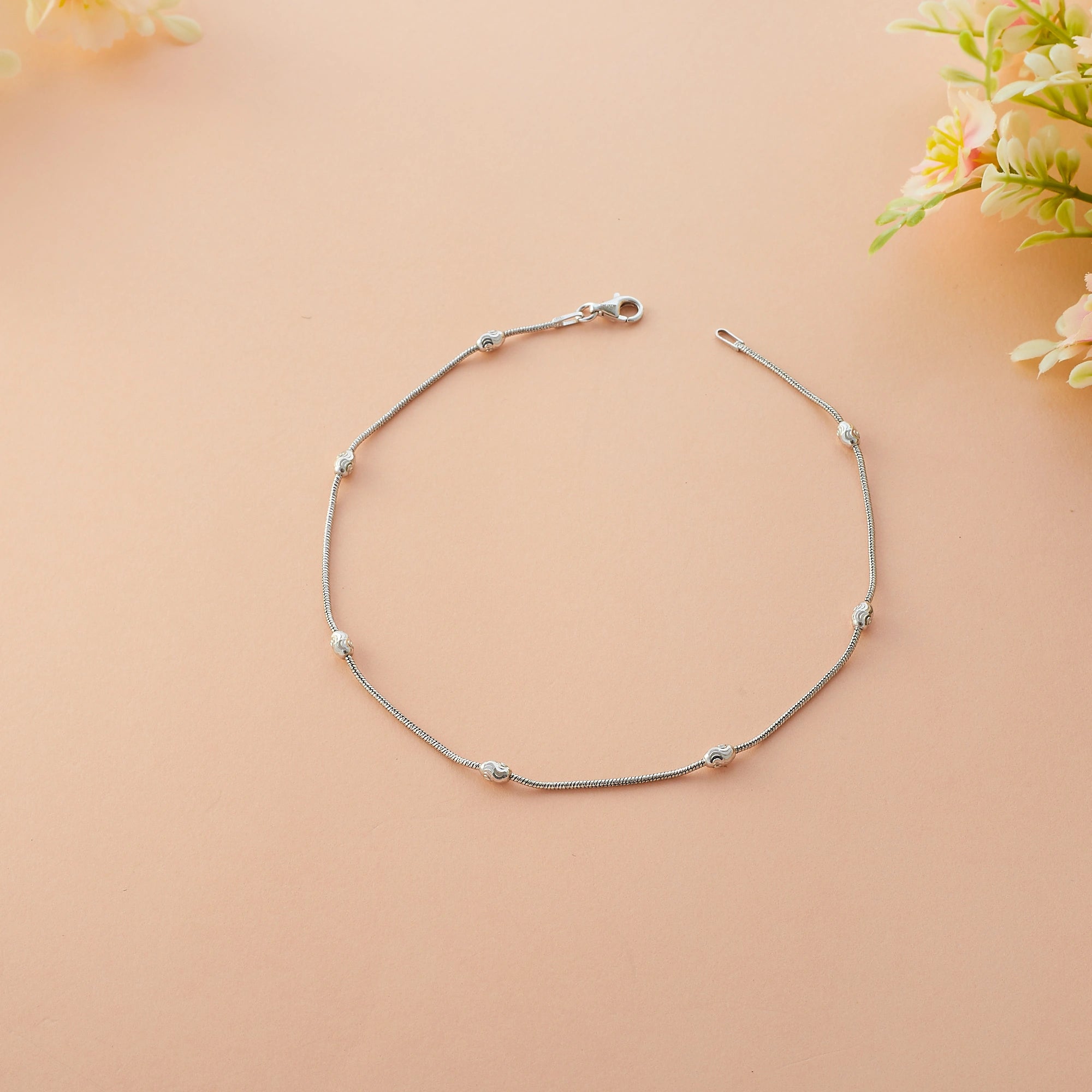  Silver Bead Anklet Ishna