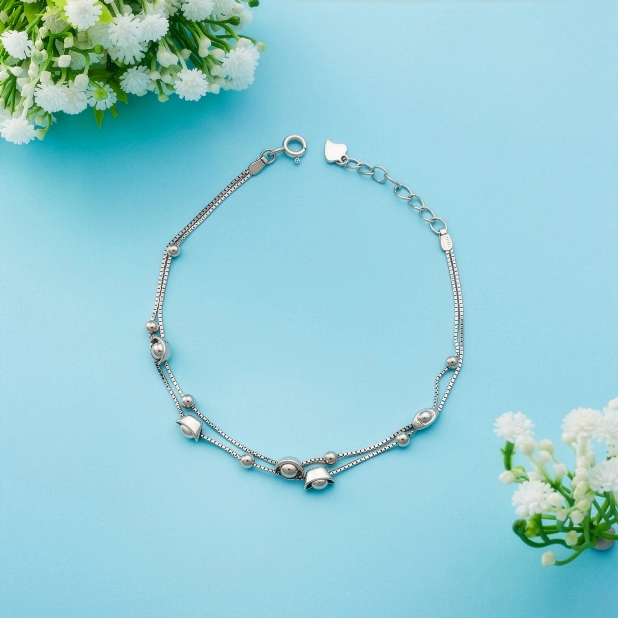 Silver Bead Charm Bracelet Ishna