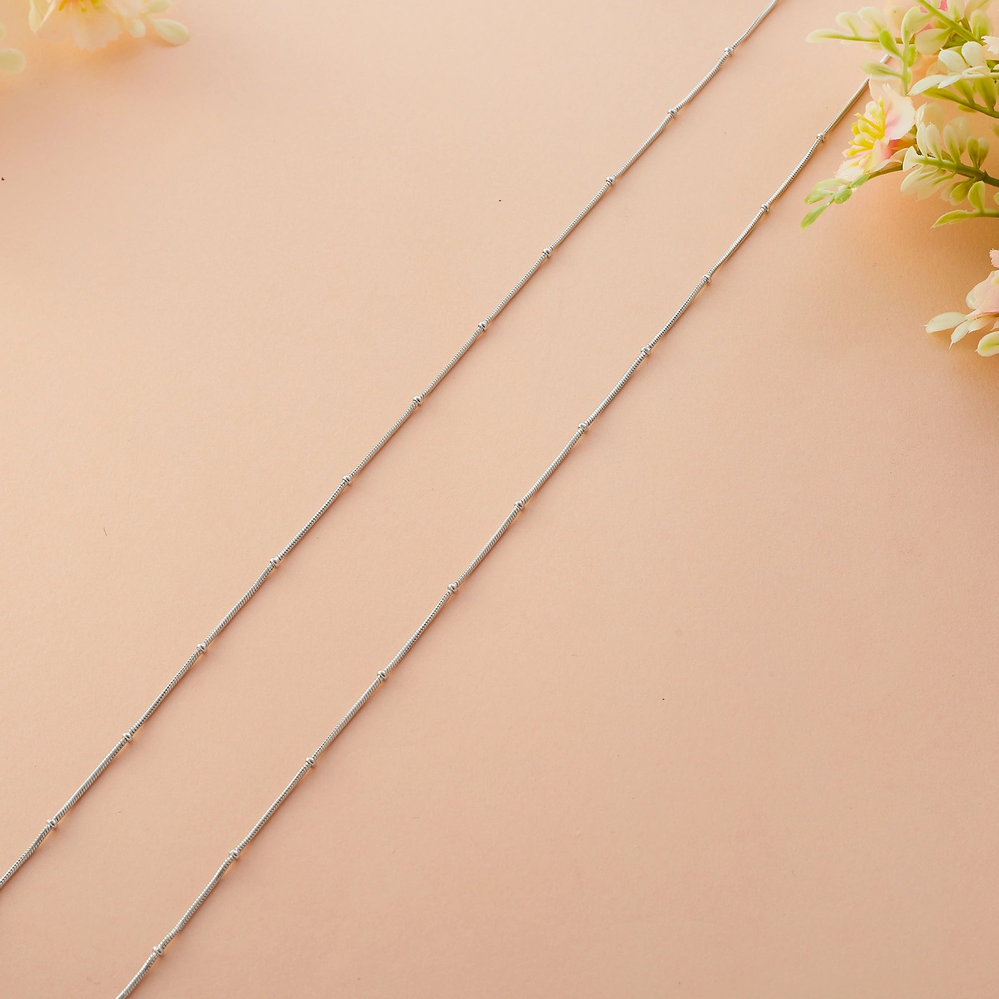 Silver Beaded Anklet Ishna