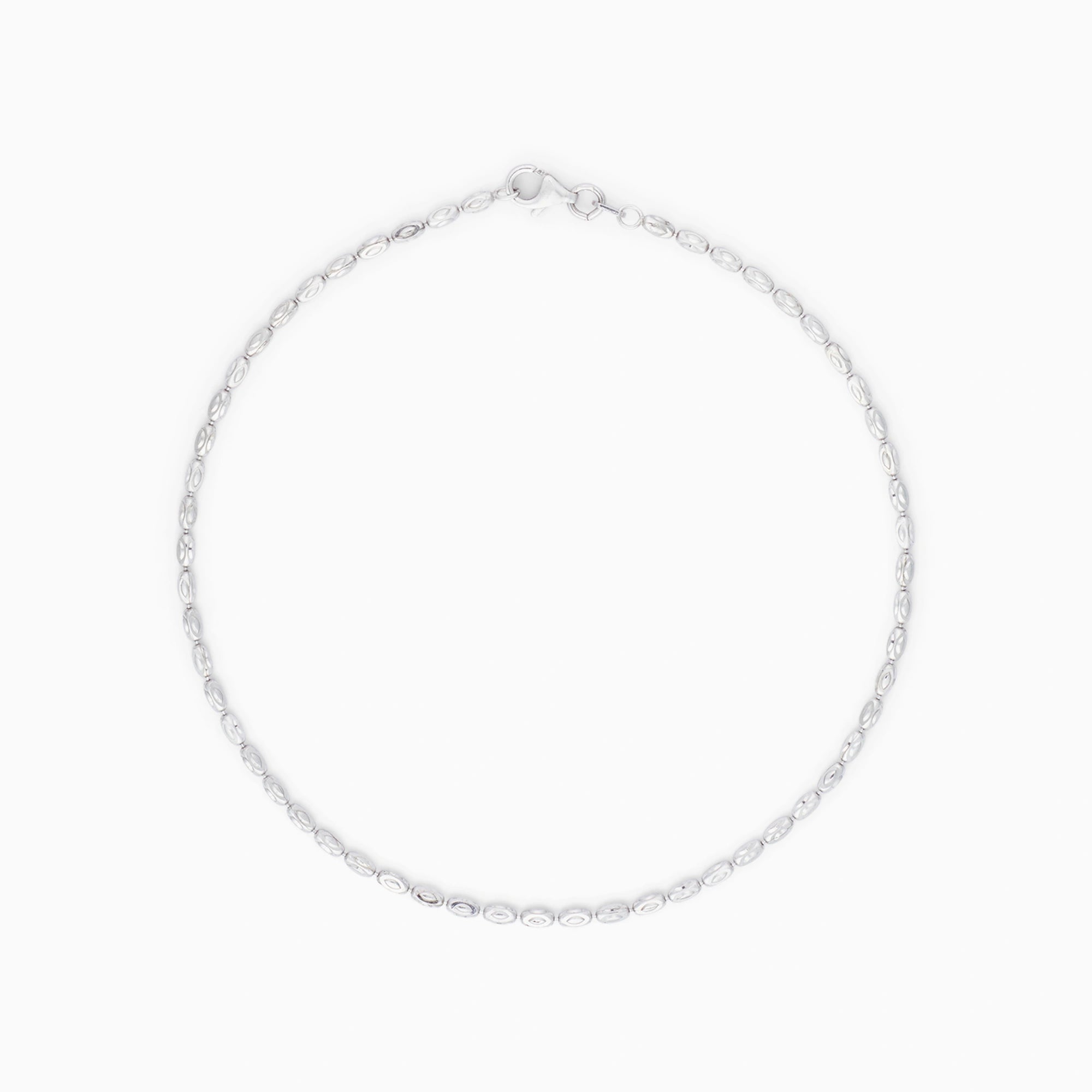 Silver Beaded Oval Motif Anklet 