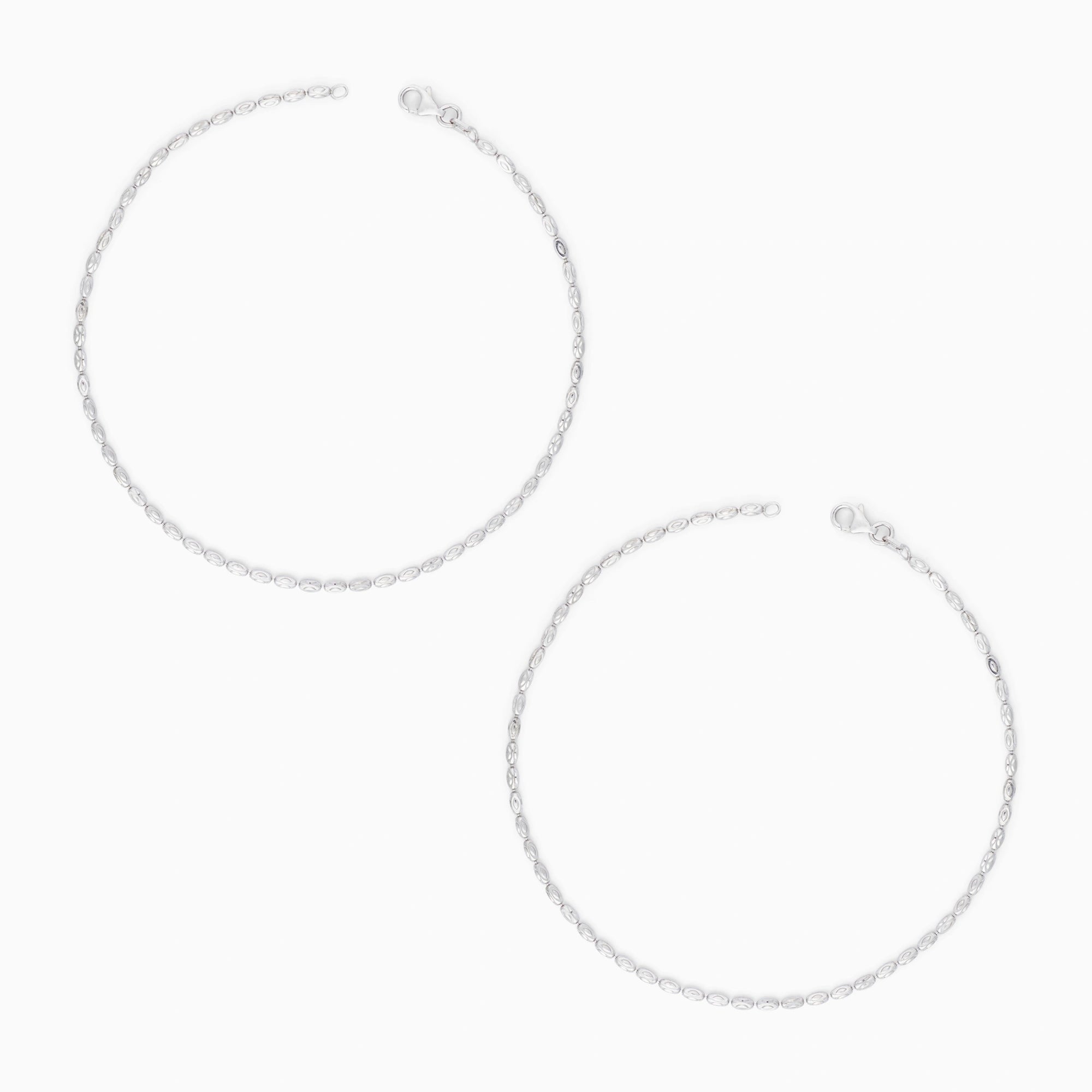Silver Beaded Oval Motif Anklet Ishna