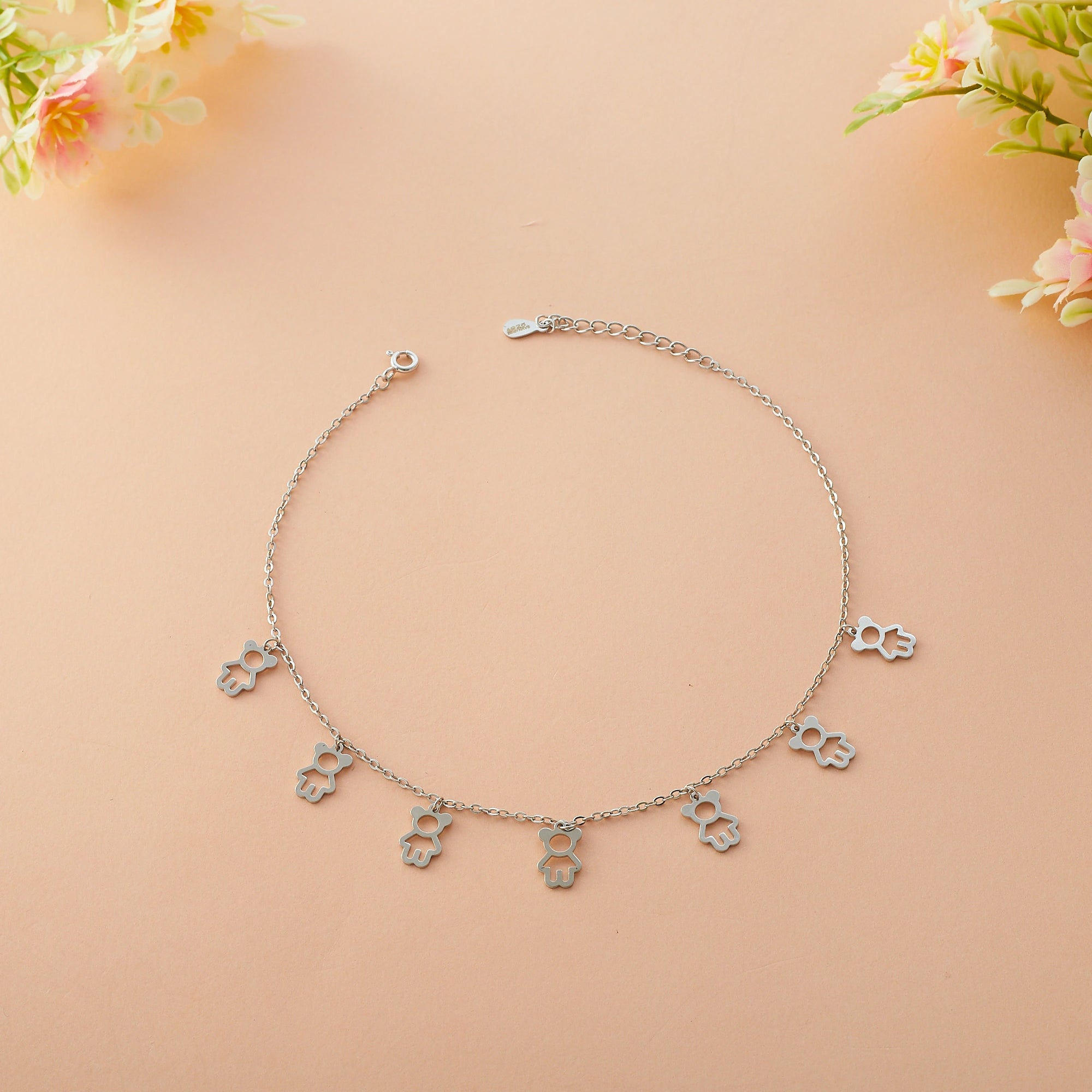 Silver Bear Charm Motif Anklet Ishna