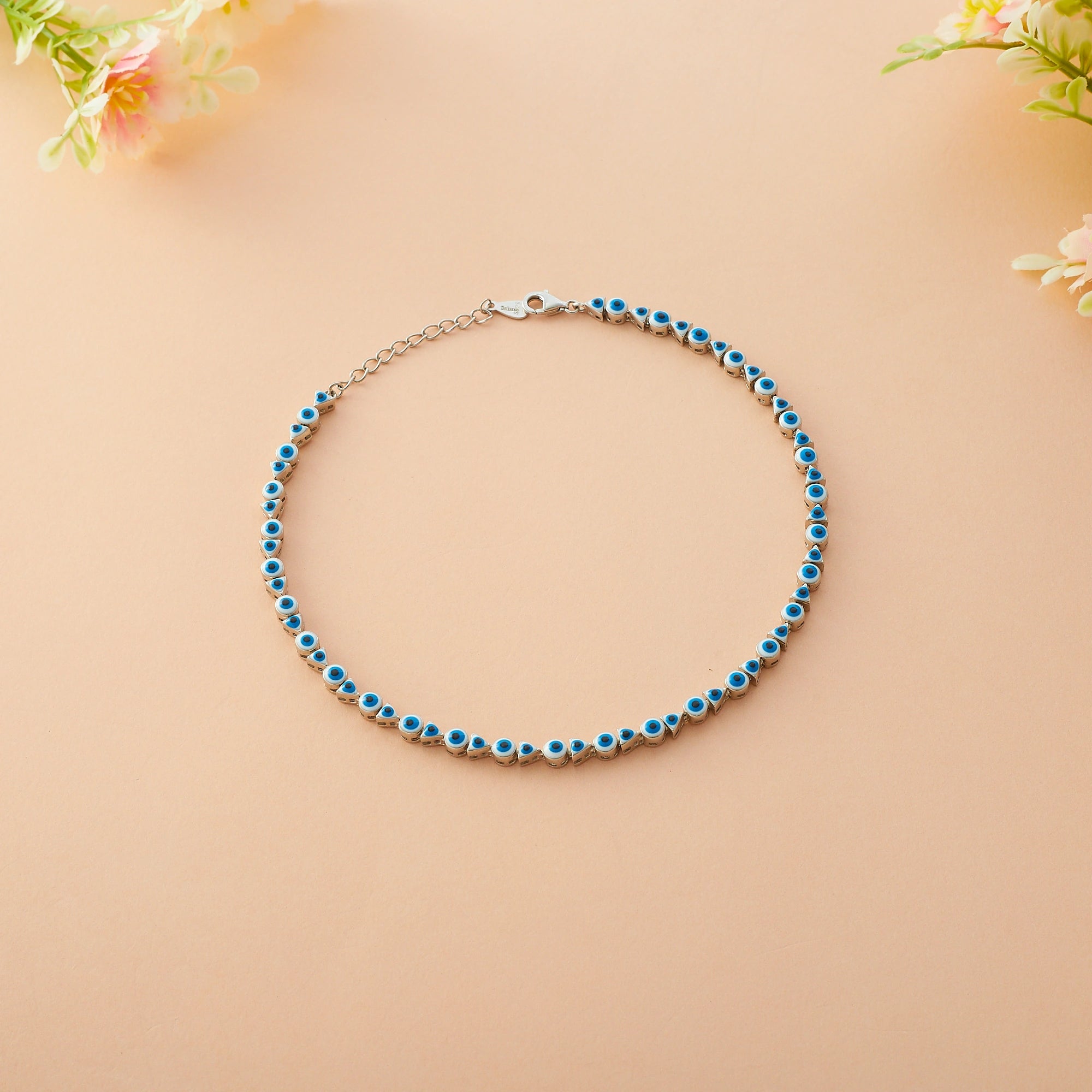 Silver Blue Evil Eye Anklet Ishna