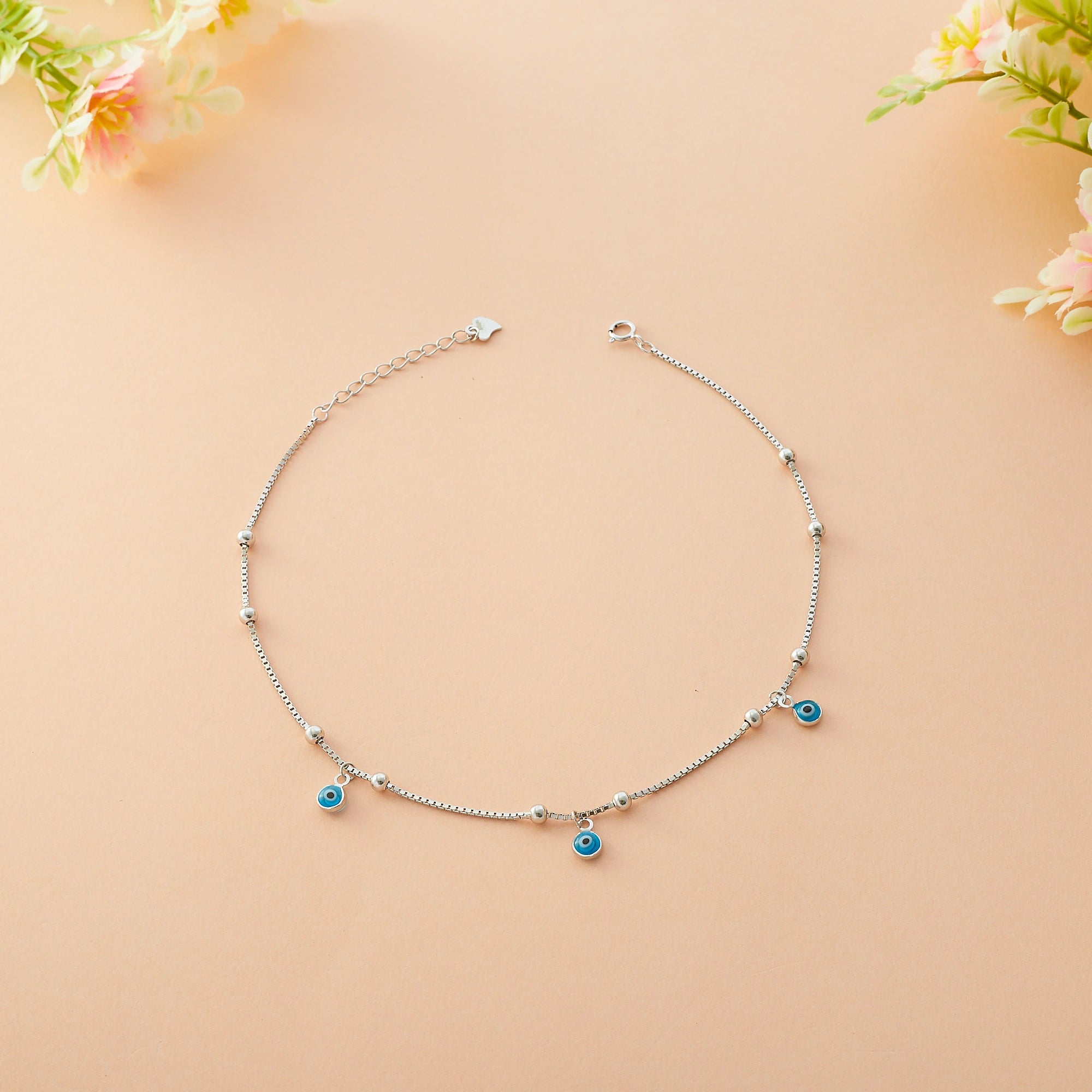 Silver Blue Nazar Eye Anklet Ishna