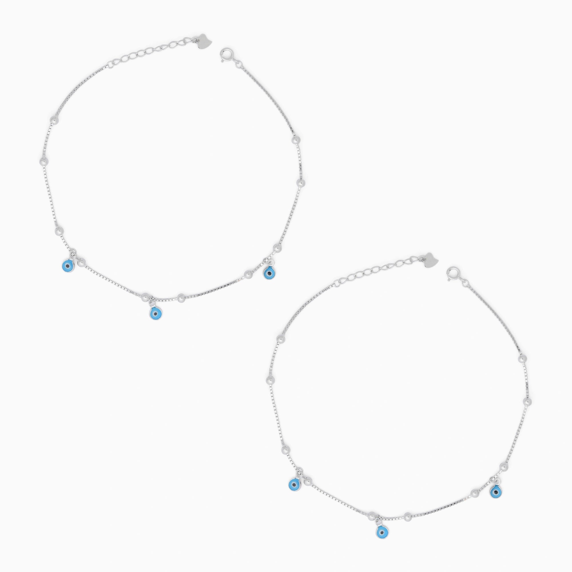 Silver Blue Nazar Eye Motif Anklet Ishna