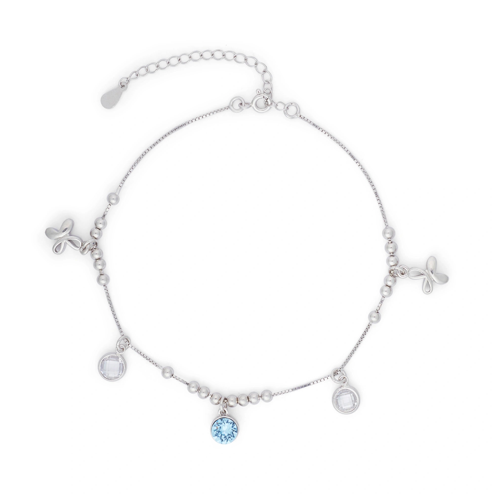 Silver Bow & Stone Anklet Ishna