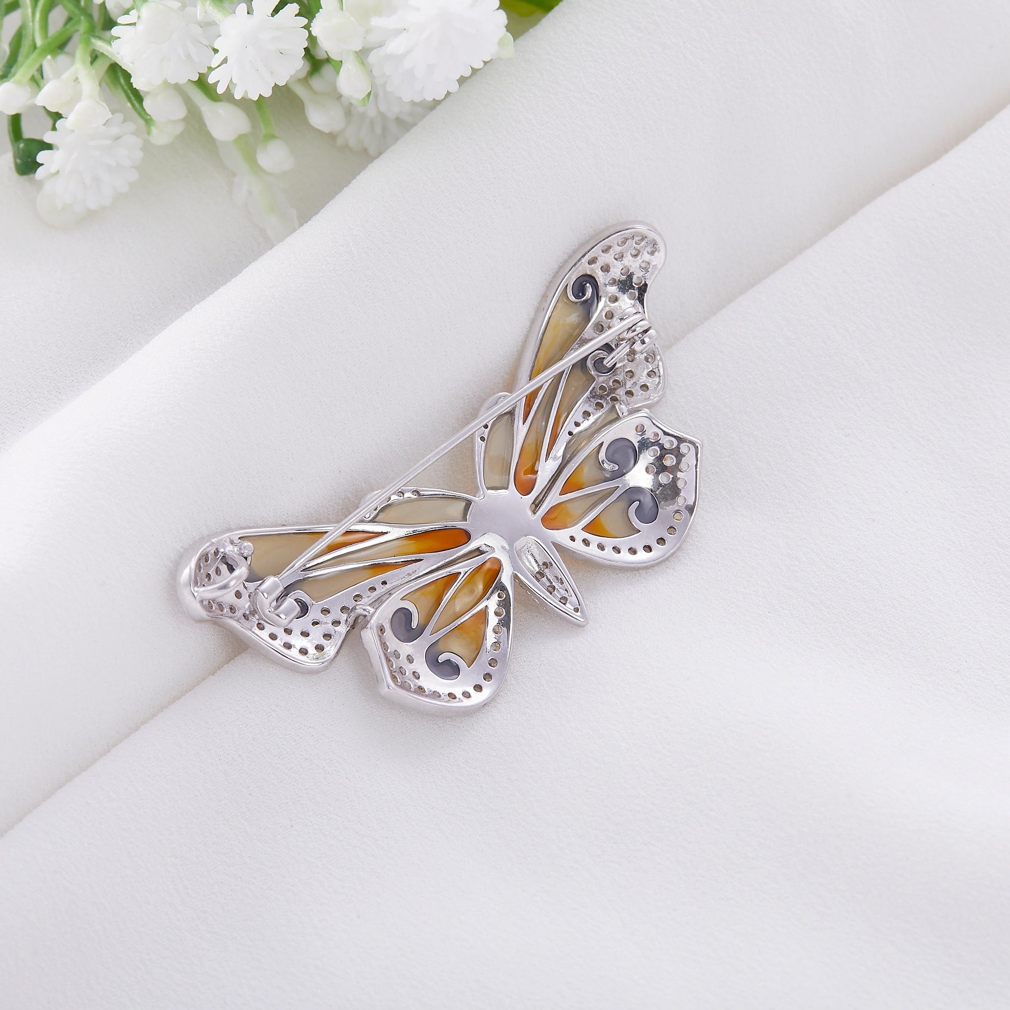 Silver Butterfly Pearl Brooch Pin - Ishna