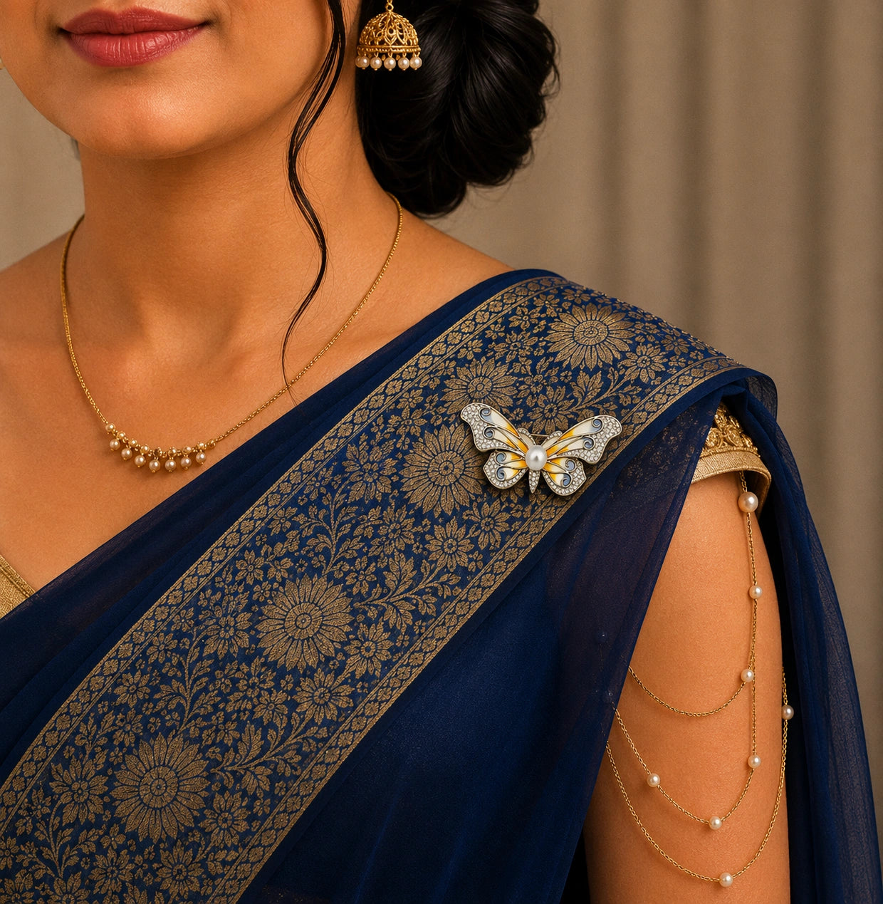 Silver Butterfly Pearl Brooch Pin Ishna