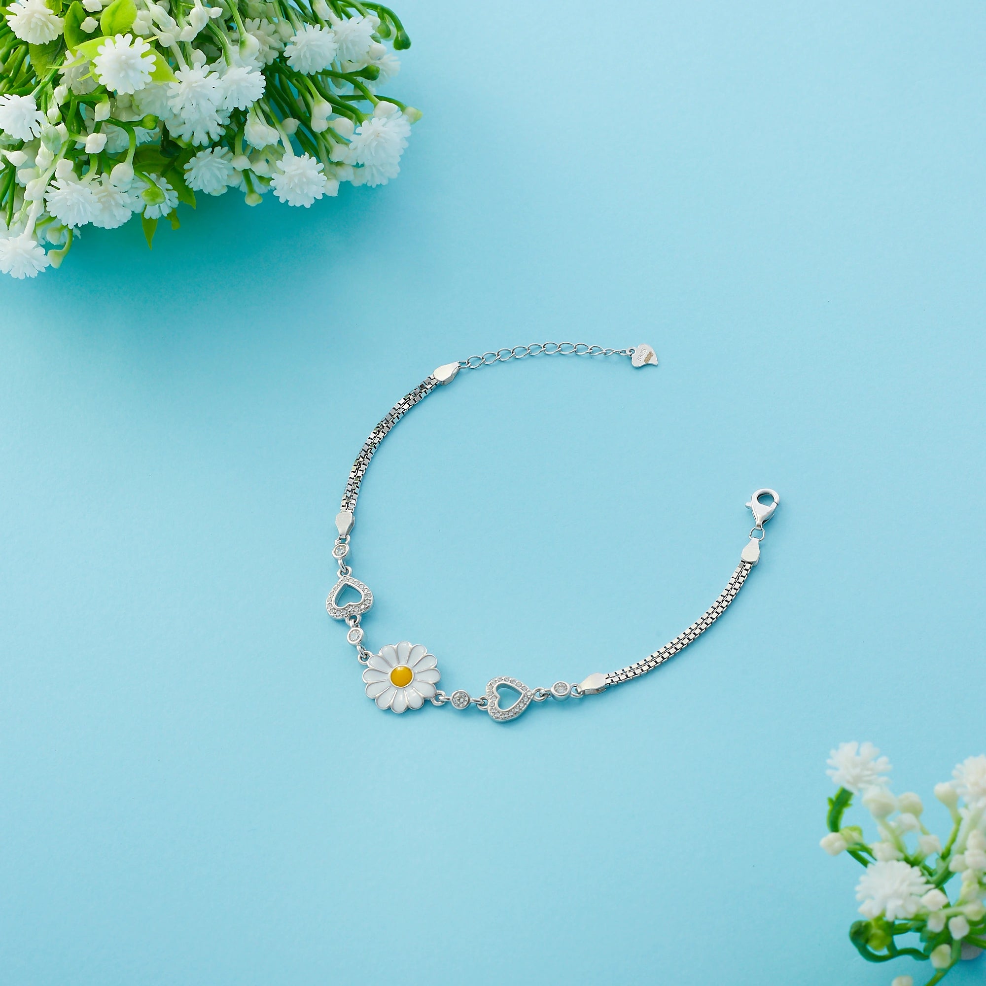 Silver CZ Daisy Flower Bracelet Ishna