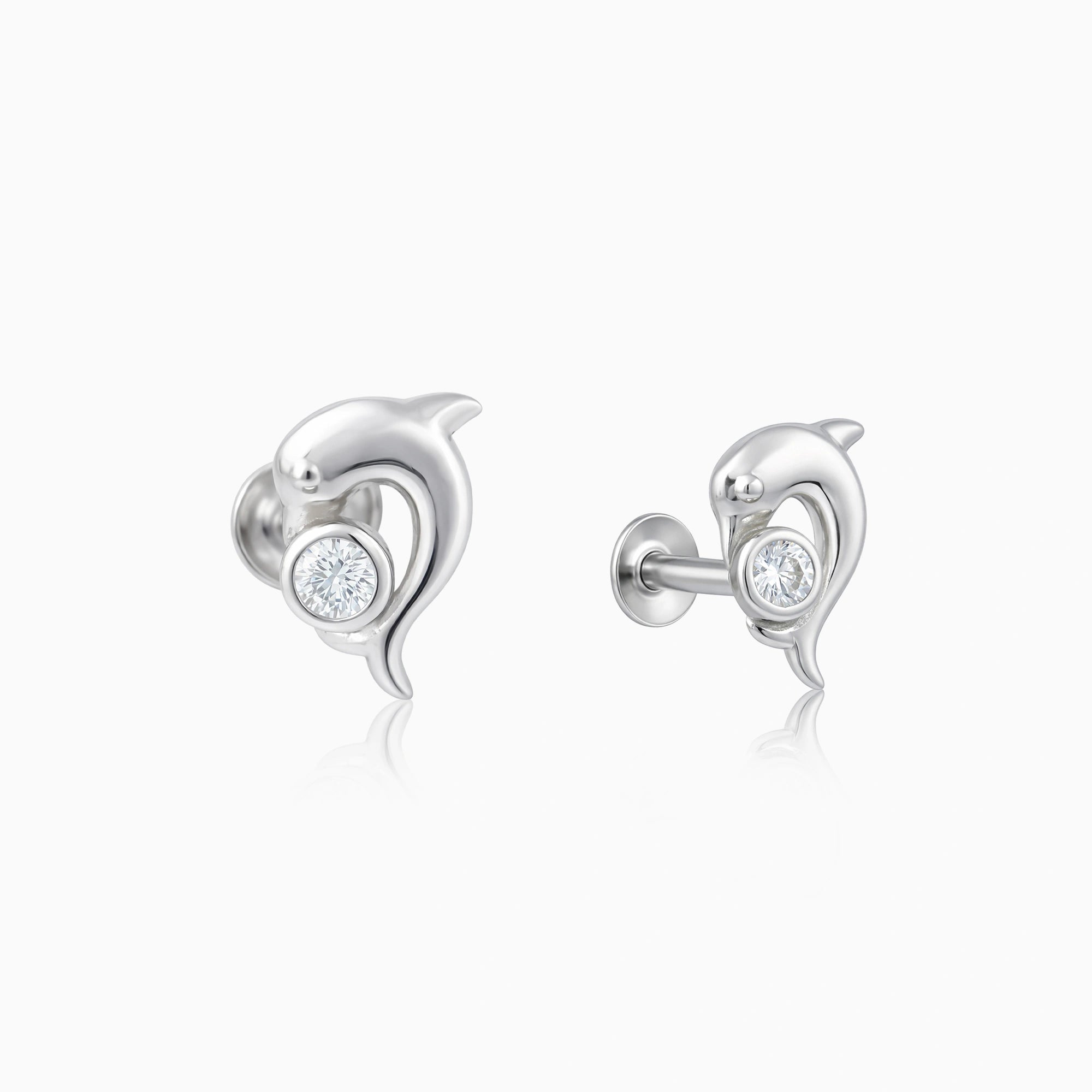 Silver CZ Dolphin Earrings Ishna