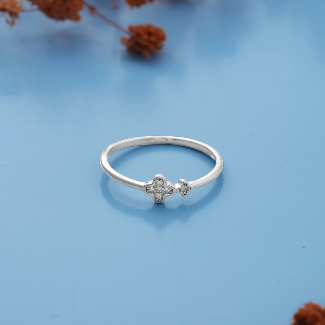 Silver CZ Dual Clover Ring Ishna