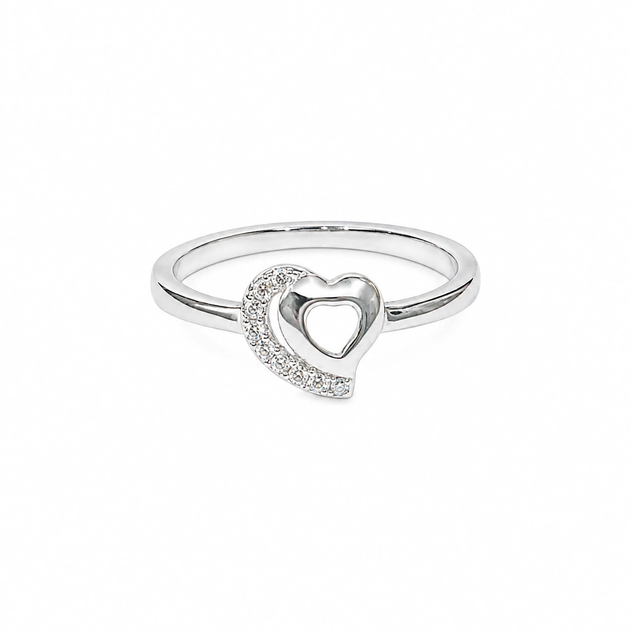 Silver CZ Halo Heart Ring Ishna