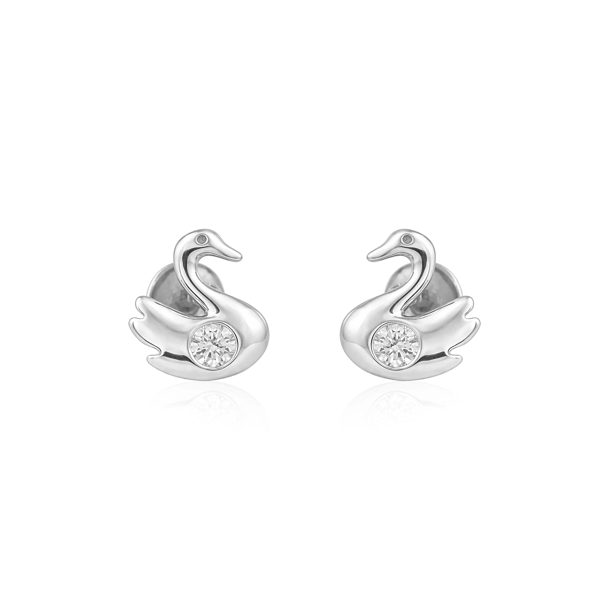 Silver CZ Swan Earrings Ishna