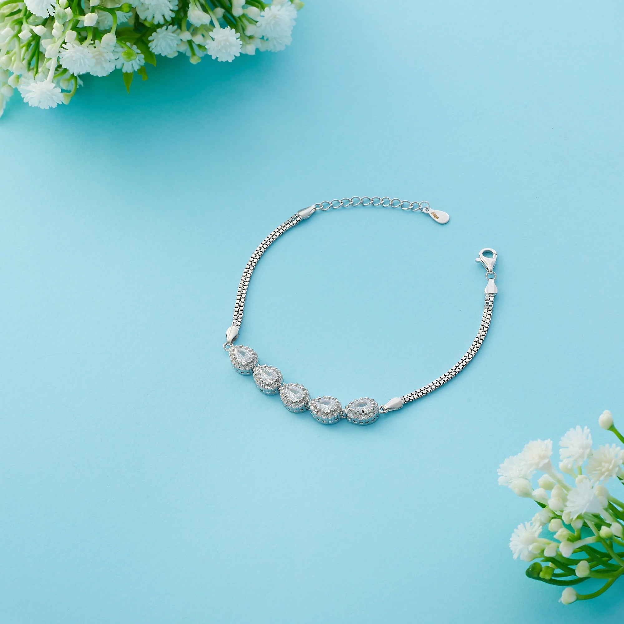 Silver CZ Teardrop Bracelet Ishna