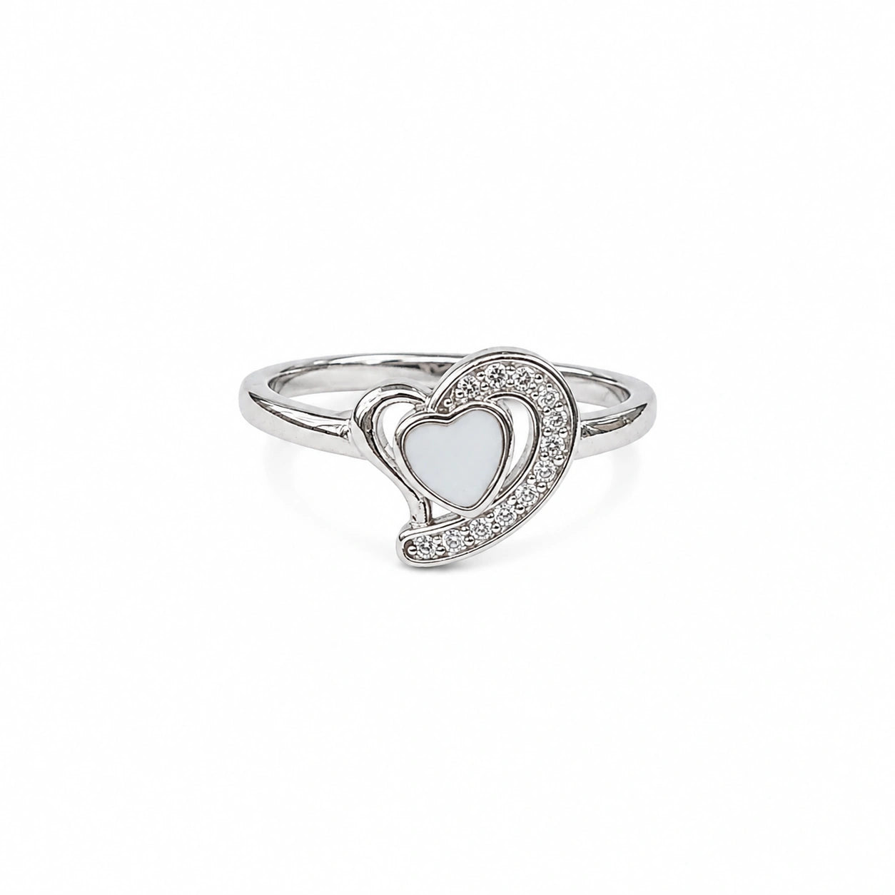 Silver CZ White Heart Ring Ishna