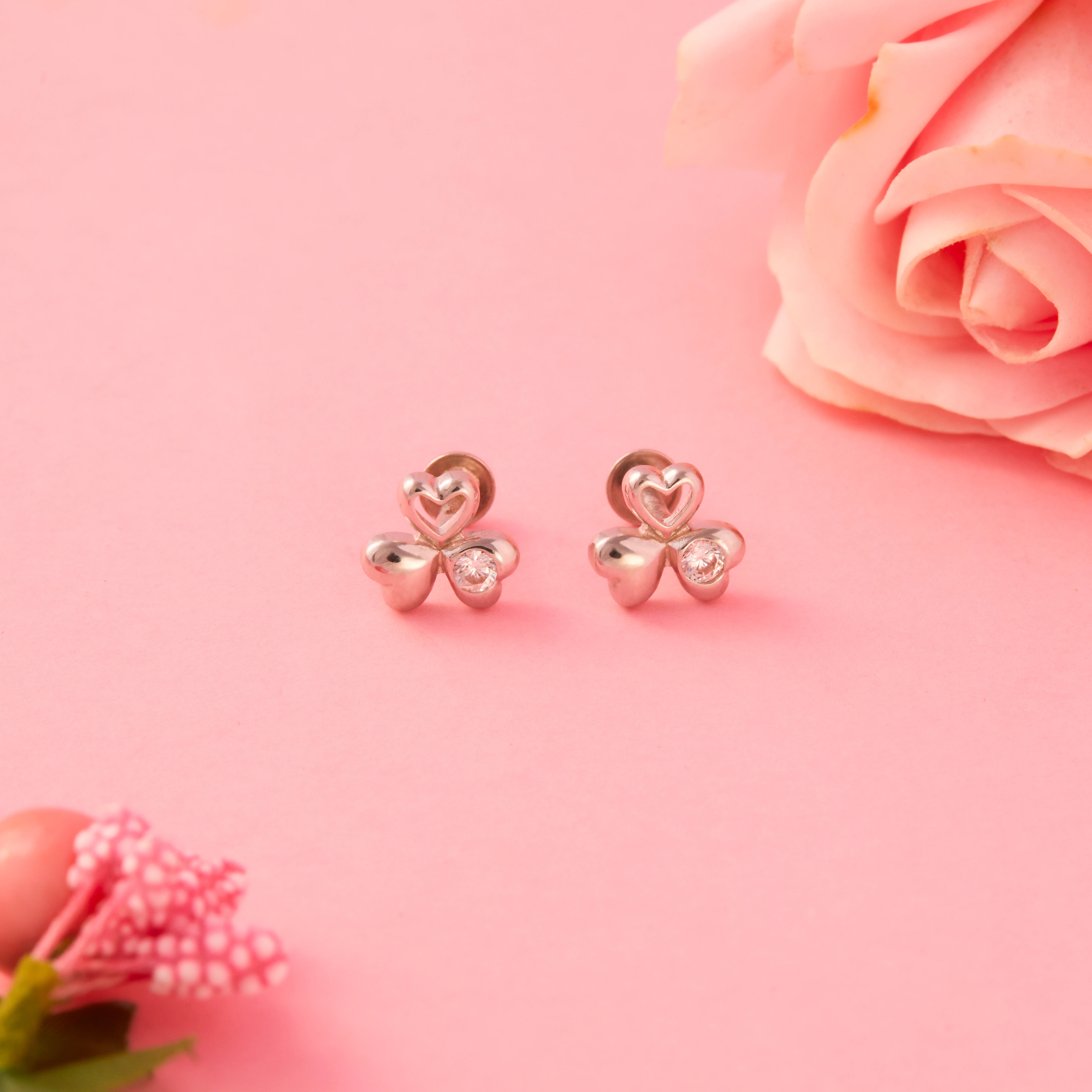Silver Cubic Zirconia Heart Cluster Stud Earrings Ishna