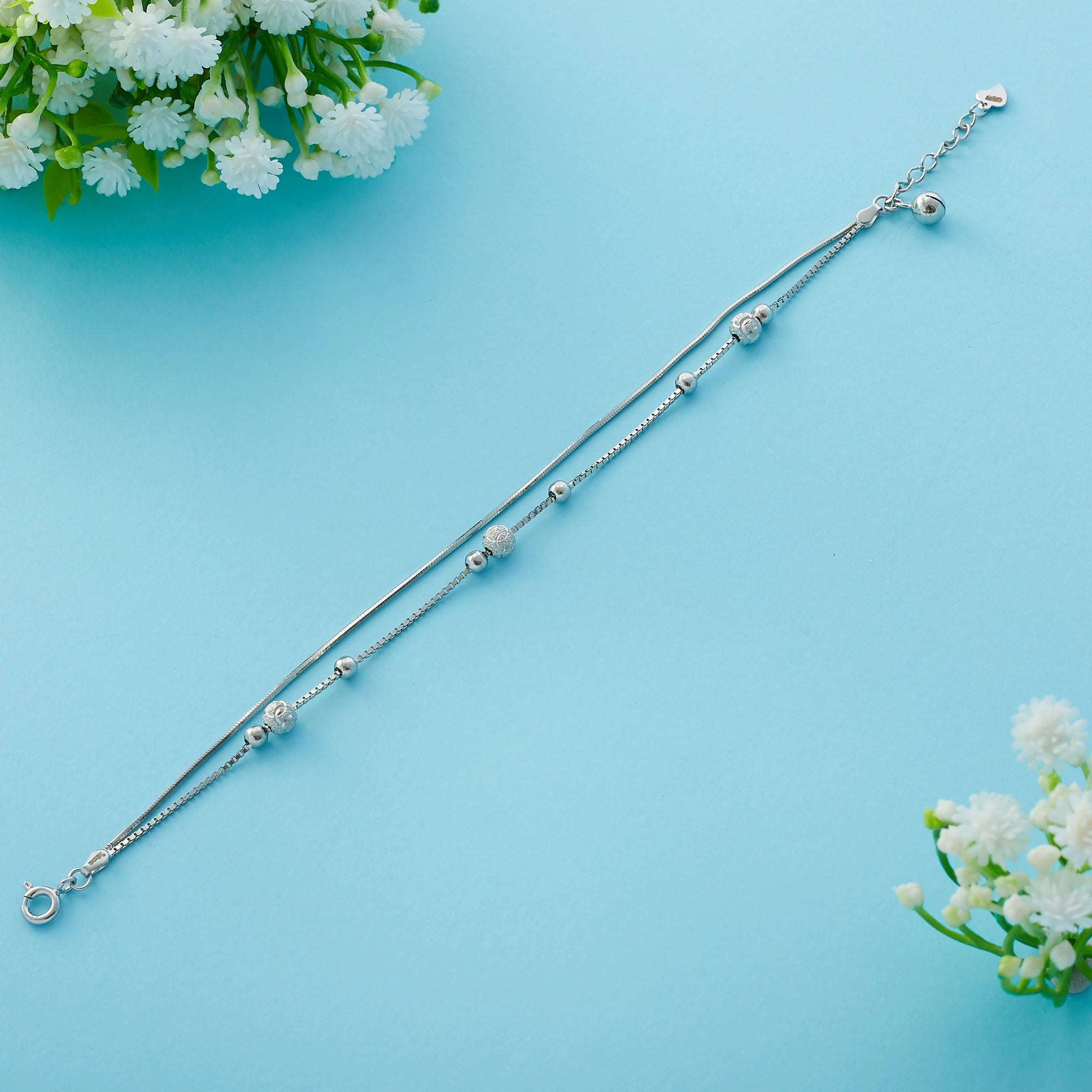 Silver Double Beaded Bracelet Ishna
