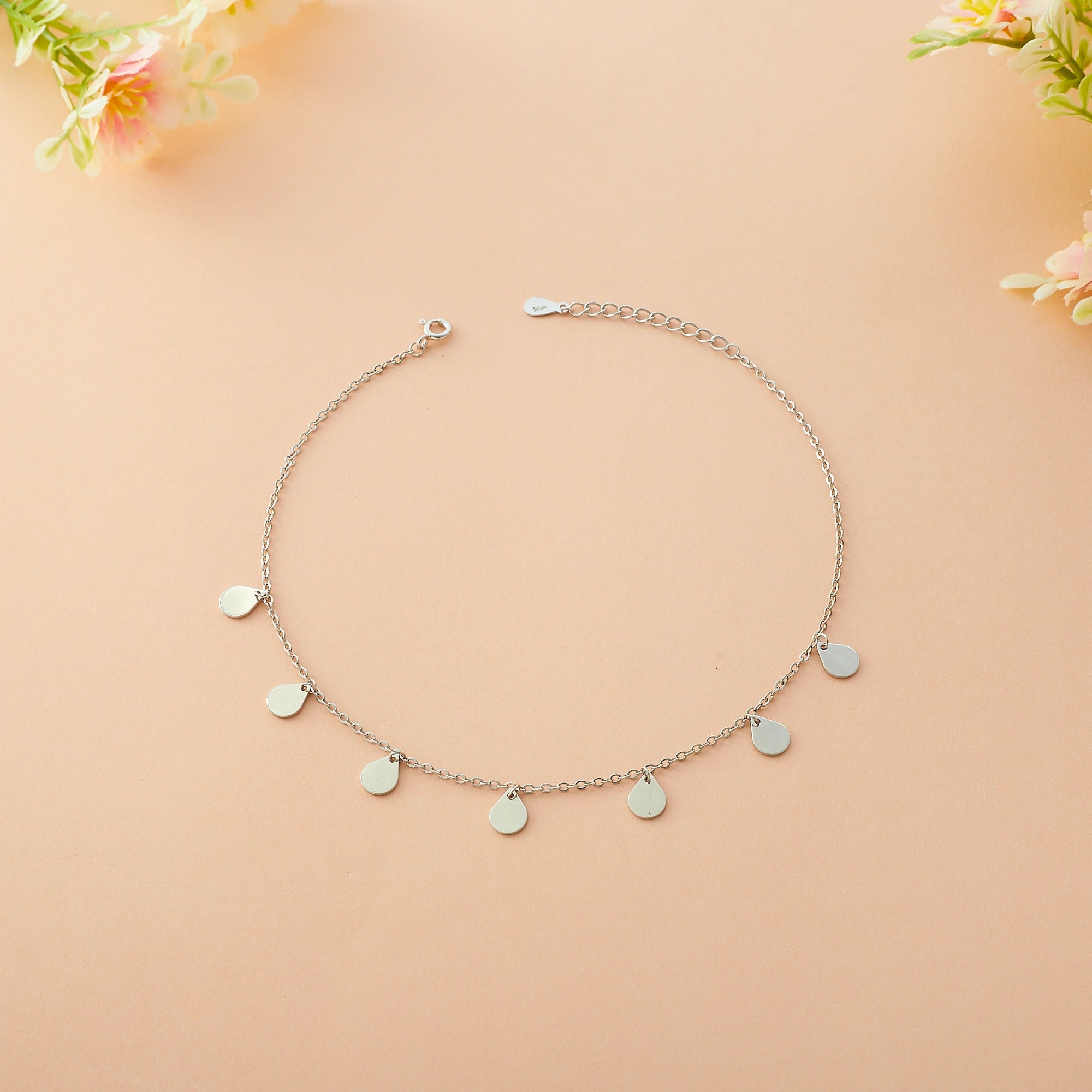 Silver Droplet Charm Anklet Ishna