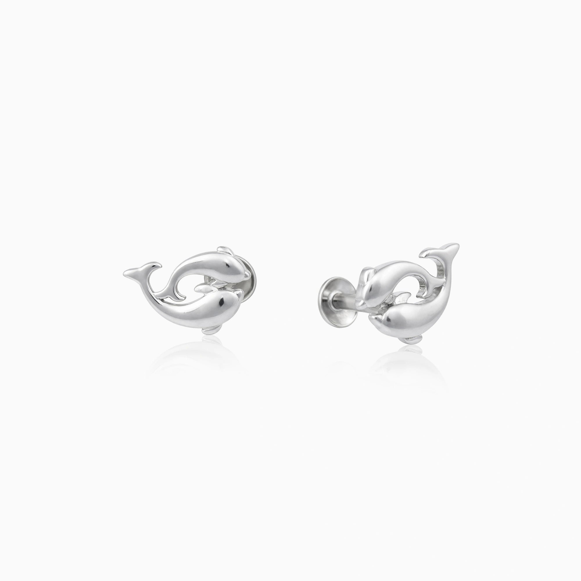 Silver Dual Dolphin Motif Stud Earrings Ishna