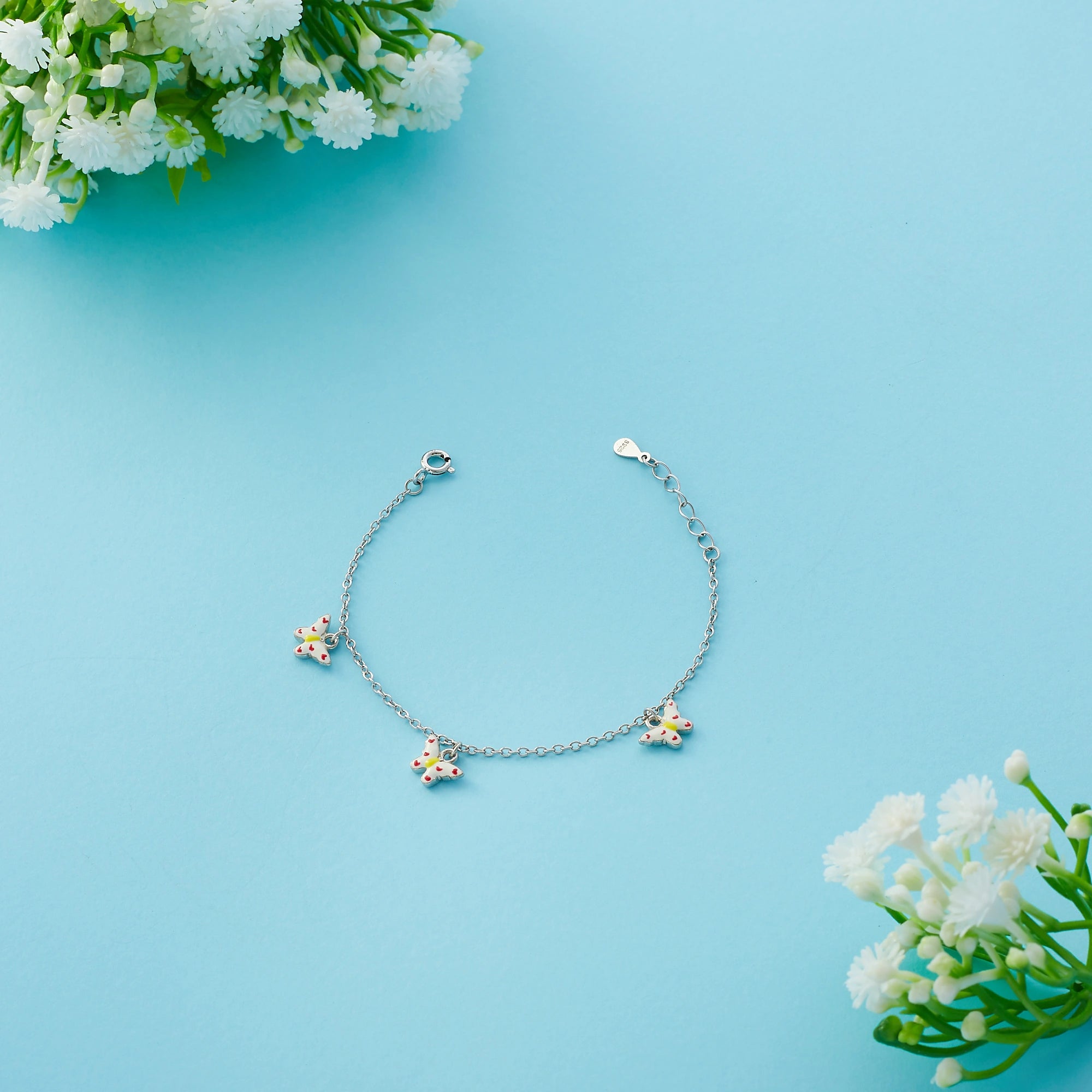 Silver Enamel Butterfly Charm Bracelet Ishna